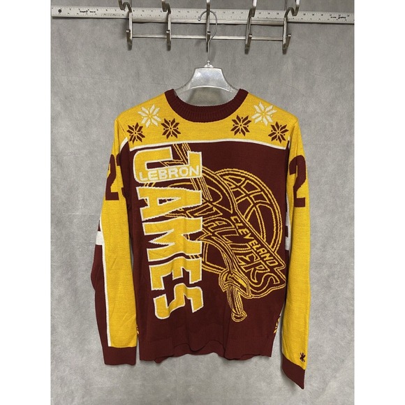Cleveland Cavaliers Sweater Men XL Wine‎ Gold LeBron James NBA 23 Christmas Ugly - Picture 1 of 12